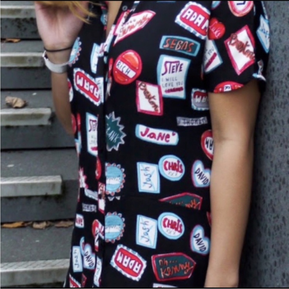 Zara Boys Names Mini Button Front Shirt Dress S - Picture 2 of 7
